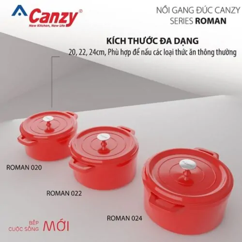 Nồi gang đúc Canzy CZ Roman 020 8 Kích thước nồi gang đúc Canzy CZ Roman 020