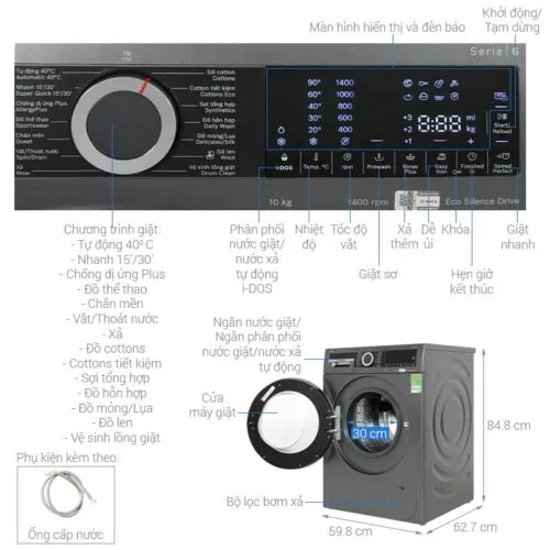 Máy giặt Bosch 10kg WGG254A0VN cửa trước 11 Đặc điểm máy giặt Bosch 10kg WGG254A0VN cửa trước