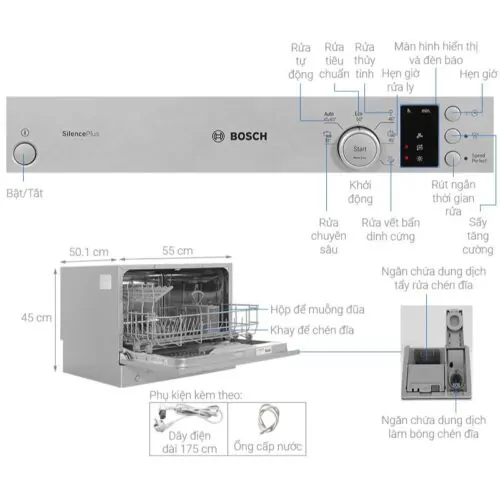 Máy rửa bát mini Bosch SKS62E38EU 9 Đặc điểm máy rửa bát mini Bosch SKS62E38EU