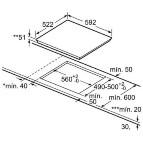 Bếp từ Bosch 3 vùng nấu PUC611BB5E lắp âm 9 Kích thước bếp từ Bosch 3 vùng nấu PUC611BB5E lắp âm