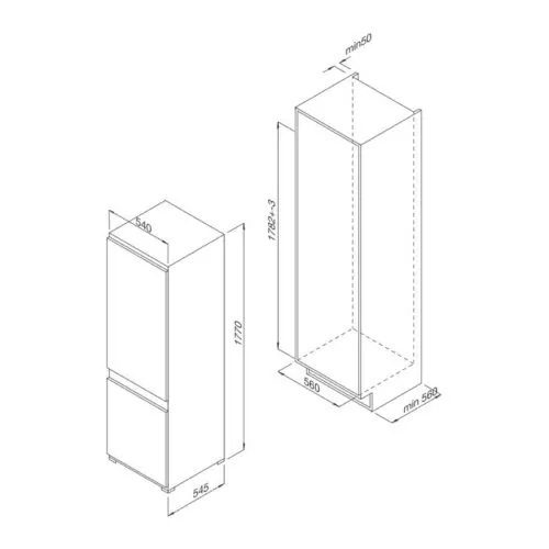 Tủ lạnh âm tủ Malloca MF-246EBI 5 Kích thước tủ lạnh âm tủ Malloca MF-246EBI