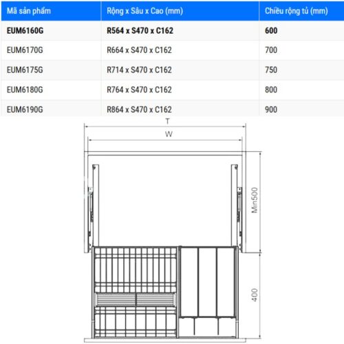 Giá bát đĩa Eurogold EUM6170G 5 Kích thước giá bát đĩa Eurogold EUM6170G