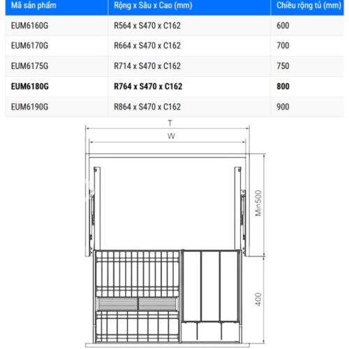 Giá bát đĩa Eurogold EUM6180G 5 Kích thước giá bát đĩa Eurogold EUM6180G