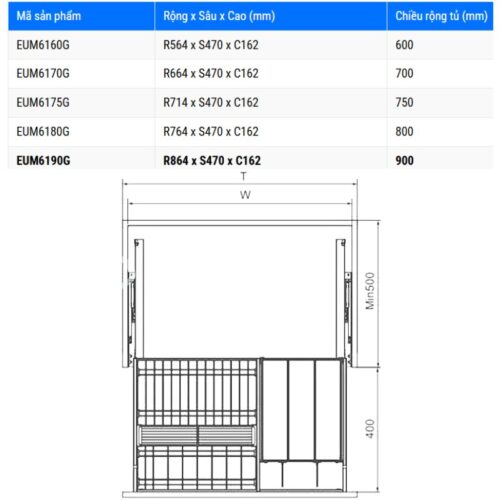 Giá bát đĩa Eurogold EUM6190G 5 Kích thước giá bát đĩa Eurogold EUM6190G