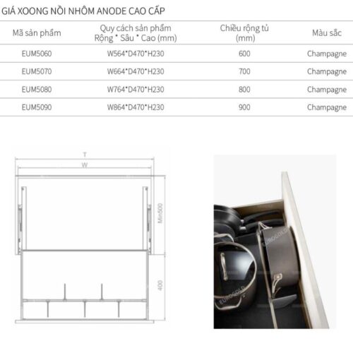 Giá xoong nồi Eurogold EUM5080 5 Kích thước giá xoong nồi Eurogold EUM5080