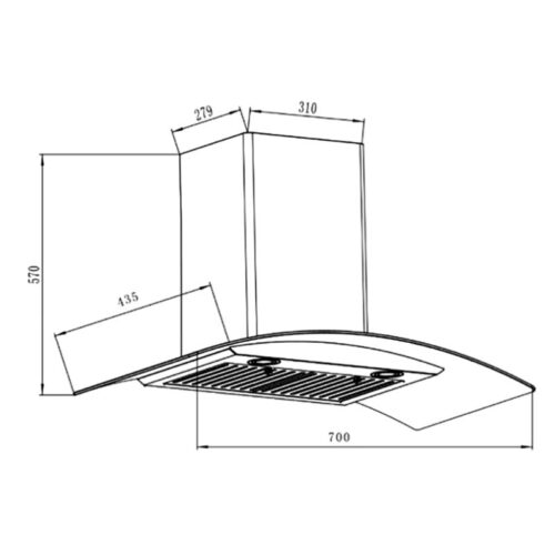Máy hút mùi áp tường Binova BI-1900SH-70 5 Kích thước máy hút mùi áp tường Binova BI-1900SH-70
