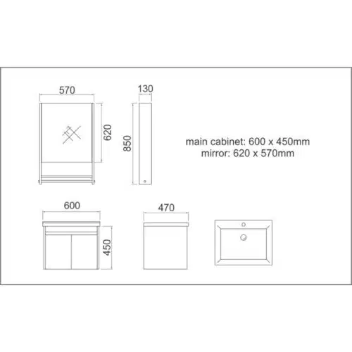 Bộ tủ chậu Gorlde GD-101 5 Kích thước bộ tủ chậu Gorlde GD-101
