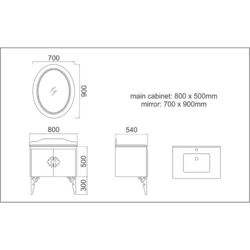 Bộ tủ chậu Gorlde GD-568 5 Kích thước bộ tủ chậu Gorlde GD-568