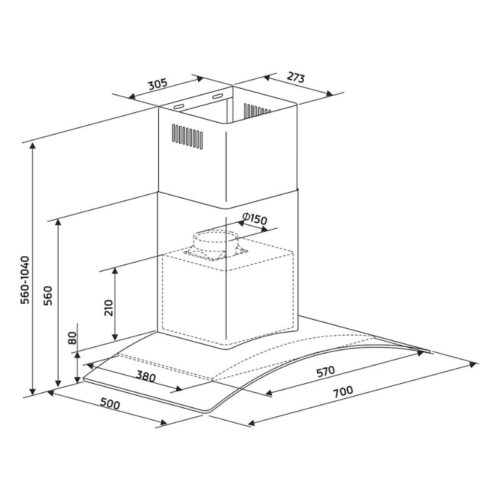 Máy hút mùi áp tường Binova BI-77-GT-07 5 Kích thước máy hút mùi áp tường Binova BI-77-GT-07