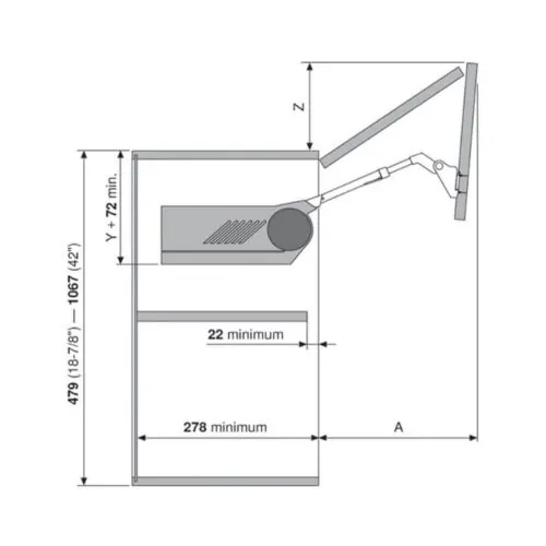 Hộp lực tay nâng Blum Aventos HF-25 372.94.034 5 Kích thước Hộp Lực Tay Nâng Blum Aventos HF-25 372.94.034