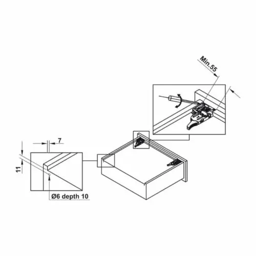 Ray âm giảm chấn EPC EVO mở 3/4 300mm Hafele 433.32.501 6 Kích thước ray âm giảm chấn EPC EVO mở 3/4 300mm Hafele 433.32.501