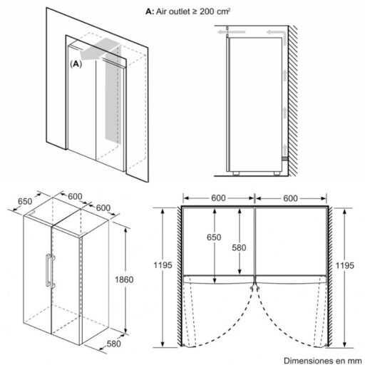 Kích thước tủ lạnh 1 cánh 242 lít Bosch GSN36VIFP Kích thước tủ lạnh 1 cánh 242 lít Bosch GSN36VIFP