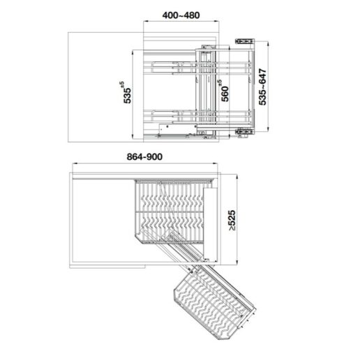 Giá góc liên hoàn Inox 304 mở phải Hafele 548.21.022 7 Kích thước giá góc liên hoàn Inox 304 mở phải Hafele 548.21.022