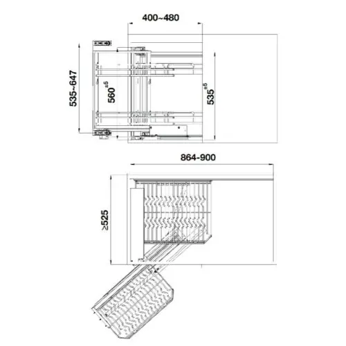 Giá góc liên hoàn Inox 304 mở trái Hafele 548.21.032 7 Kích thước giá góc liên hoàn Inox 304 mở trái Hafele 548.21.032