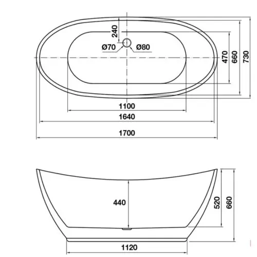 Bồn tắm độc lập Nagoya 1700 Hafele 588.99.600 7 Kích thước bồn tắm độc lập Nagoya 1700 Hafele 588.99.600