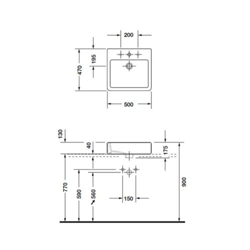 Chậu lavabo đặt bàn Hafele Duravit Vero 500 588.45.024 5 Kích thước chậu lavabo đặt bàn Hafele Duravit Vero 500 588.45.024
