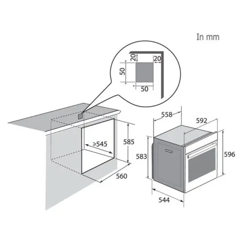 Lò nướng âm tủ 73L Brandt BOP7568LX 5 Kích thước lò nướng âm tủ 73L Brandt BOP7568LX