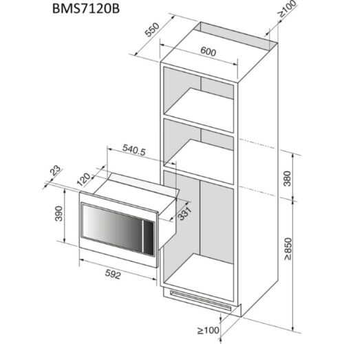 Lò vi sóng mini 26L Brandt BMS7120X 5 Kích thước lò vi sóng mini 26L Brandt BMS7120X