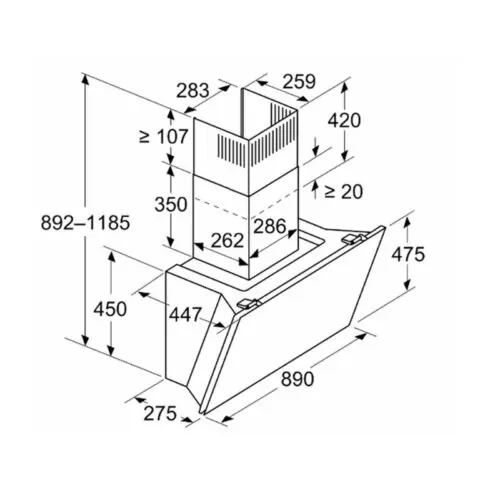 Máy hút mùi áp tường Bosch DWK91LT60 Serie 8 8 Kích thước máy hút mùi áp tường Bosch DWK91LT60 Serie 8