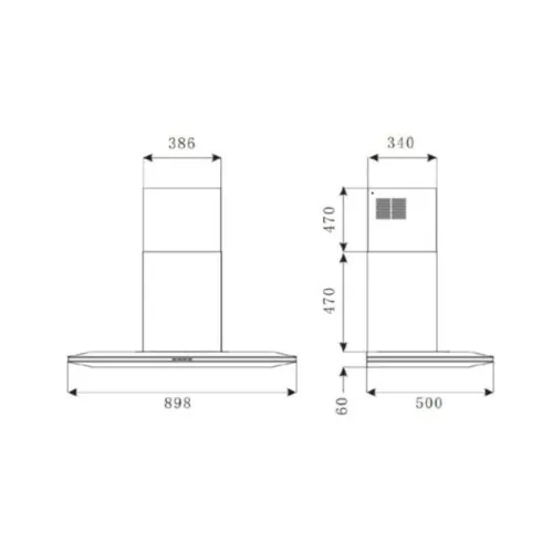 Máy hút mùi áp tường Brandt AD9905B 7 Kích thước máy hút mùi áp tường Brandt AD9905B