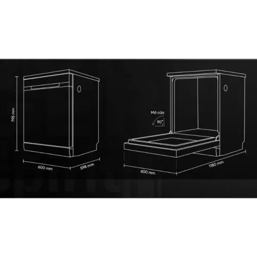 Máy rửa bát độc lập Junger DWJ-140 9 Kích thước máy rửa bát độc lập Junger DWJ-140
