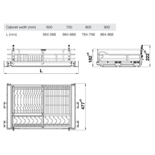 Giá bát đĩa Inox 304 Hafele Kason 549.04.044 600mm 7 Kích thước giá bát đĩa Inox 304 Hafele Kason 549.04.044 600mm