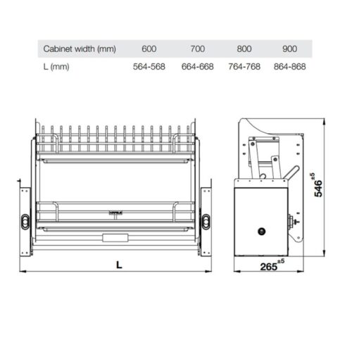 Giá bát nâng hạ Hafele Oria 504.71.074 700mm 7 Kích thước giá bát nâng hạ Hafele Oria 504.71.074 700mm
