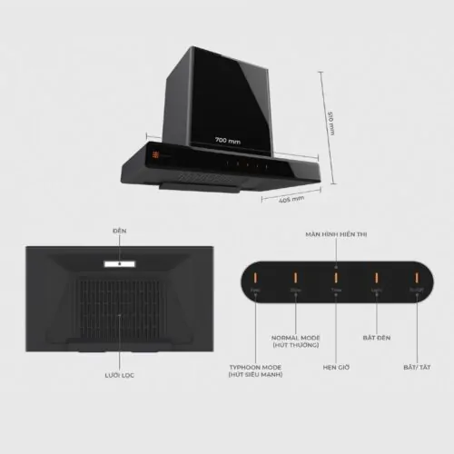 Máy hút mùi áp tường Hawonkoo HRH-701 7 Thiết kế máy hút mùi áp tường Hawonkoo HRH-701