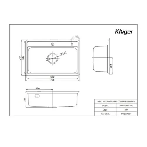 Chậu rửa phụ inox Kluger KSWB-403FS 15 Ảnh 2d inox Kluger KSWB-403FS