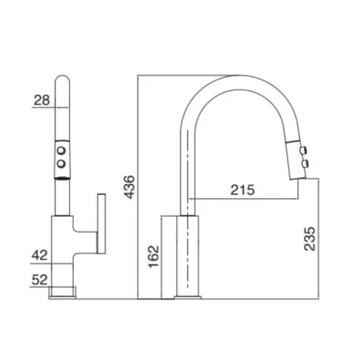 Vòi rửa bát nóng lạnh Kluger KLF0005B có dây rút 15 Ảnh 2D Kluger KLF0005B có dây rút