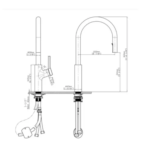 Vòi rửa bát nóng lạnh Kluger KLF0006C có dây rút 15 Ảnh 2D Kluger KLF0006C có dây rút