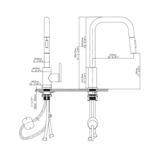 Vòi rửa bát nóng lạnh Kluger KLF0011C có dây rút 15 Ảnh 2D Kluger KLF0011C có dây rút