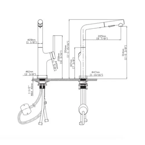 Vòi rửa bát nóng lạnh Kluger KLF0008S có dây rút 17 Ảnh 2d Kluger KLF0008S có dây rút