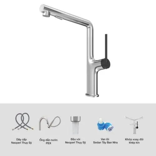 Vòi rửa bát nóng lạnh Kluger KLF0001C có dây rút 11 Ảnh cấu tạo Kluger KLF0001C có dây rút