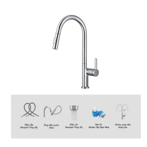 Vòi rửa bát nóng lạnh Kluger KLF0003C có dây rút 12 Ảnh cấu tạo Kluger KLF0003C có dây rút