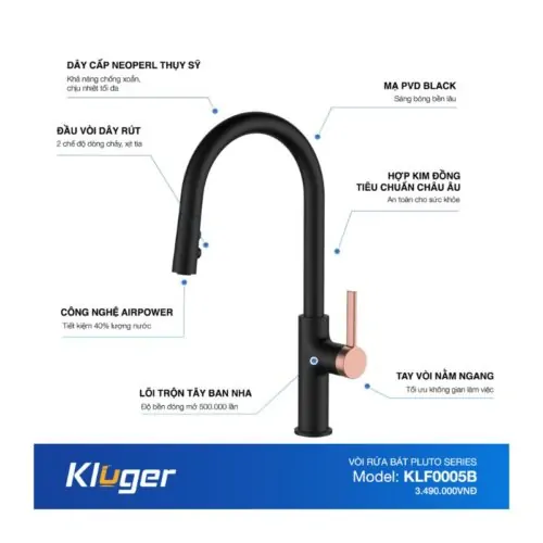 Vòi rửa bát nóng lạnh Kluger KLF0005B có dây rút 13 Ảnh cấu tạo Kluger KLF0005B có dây rút
