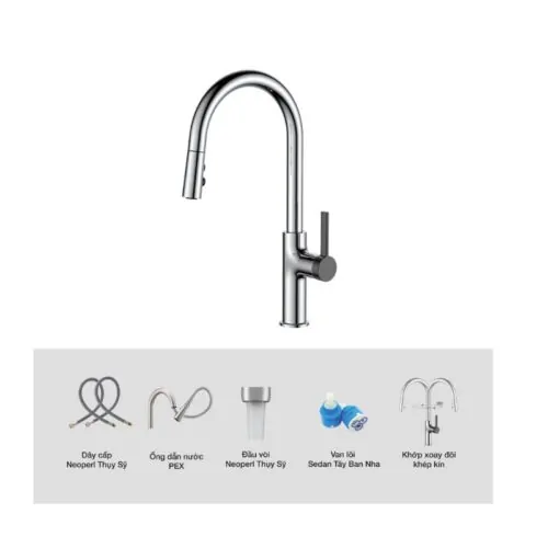 Vòi rửa bát nóng lạnh Kluger KLF0005C có dây rút 13 Ảnh cấu tạo Kluger KLF0005C có dây rút