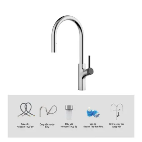 Vòi rửa bát nóng lạnh Kluger KLF0006C có dây rút 12 Ảnh cấu tạo Kluger KLF0006C có dây rút