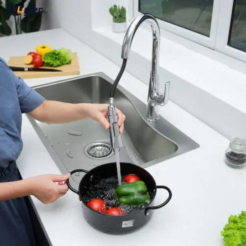 Vòi rửa bát nóng lạnh Kluger KLF0002C có dây rút 16 Ảnh rửa hoa qua Kluger KLF0002C có dây rút