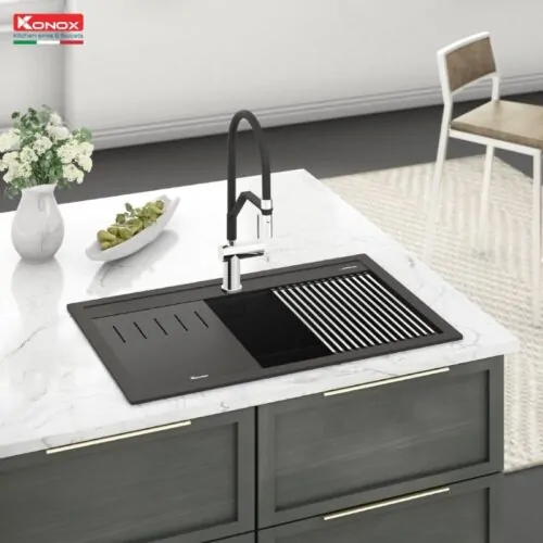 Chậu rửa bát đá 1 hố Konox Terra 790S Black 7 Ảnh thực tế chậu rửa bát đá 1 hố Konox Terra 790S Black