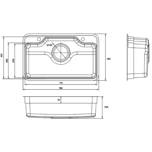 Chậu rửa bát 1 hố Kluger KF7848FS-S78 13 Kích thước chậu rửa bát 1 hố Kluger KF7848FS-S78