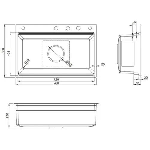 Chậu rửa bát 1 hố Kluger KWF8161FB-S76W Plus 15 Kích thước chậu rửa bát 1 hố Kluger KWF8161FB-S76W Plus