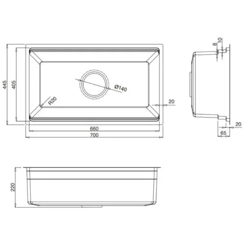 Chậu rửa bát 1 hố Kluger KWU8161FB-S70 15 Kích thước chậu rửa bát 1 hố Kluger KWU8161FB-S70