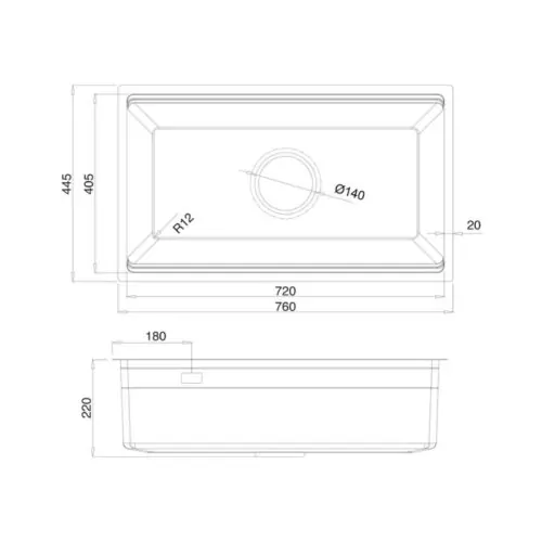 Chậu rửa bát 1 hố Kluger KWU8161FS-S76 13 Kích thước chậu rửa bát 1 hố Kluger KWU8161FS-S76
