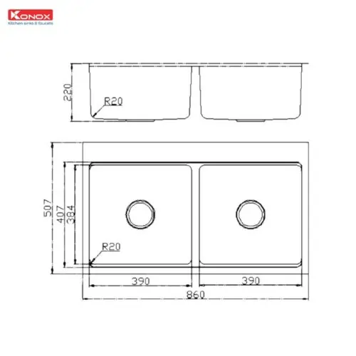 Chậu rửa bát chống xước Konox Top Mount Sink KN8651TD Dekor Basic 7 Kích thước chậu rửa bát chống xước Konox Top Mount Sink KN8651TD Dekor Basic