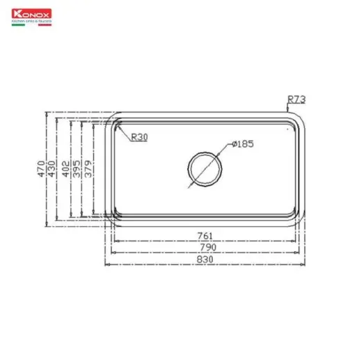 Chậu rửa bát đá 1 hố Konox KN8347SU Dekor Basic 9 Kích thước chậu rửa bát đá 1 hố Konox KN8347SU Dekor Basic