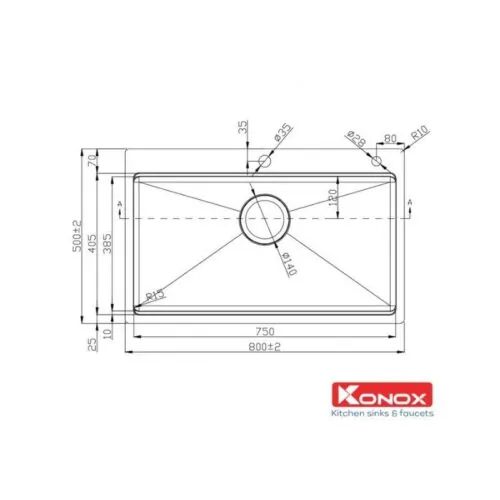 Chậu rửa bát Konox Workstation KN8050TS Basic 7 Kích thước chậu rửa bát Konox Workstation KN8050TS Basic