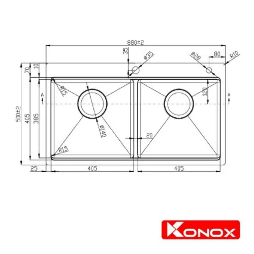 Chậu rửa bát Konox Workstation Sink – Topmount Sink KN8850TD 7 Kích thước chậu rửa bát Konox Workstation Sink – Topmount Sink KN8850TD