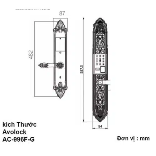 Khóa thông minh Avolock AC-996F-G 5 Kích thước khóa thông minh Avolock AC-996F-G