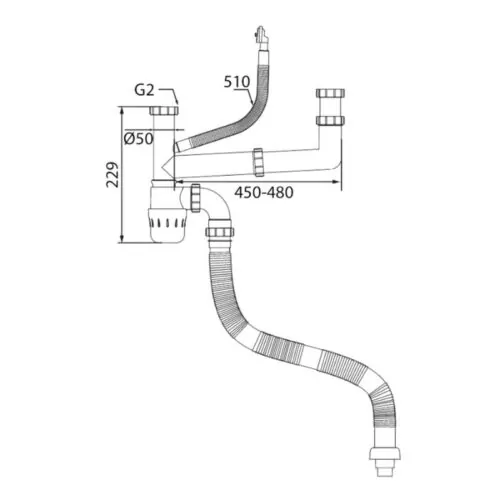 Siphon chậu rửa bát 1 hố Kluger KSP-302 11 Kích thước siphon chậu rửa bát 1 hố Kluger KSP-302